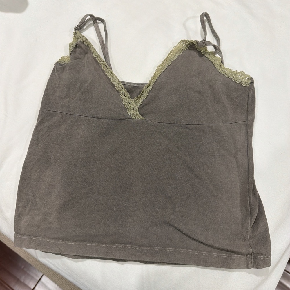 Brandy Melville Gray Tank with Lace Detail